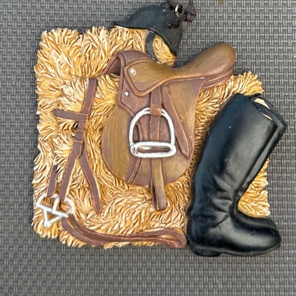 Other - Equestrian Horse Riding Ornament English Saddle Boot Helmet Hay Bale Resin 3in